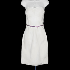 $65 EXPRESS womens halterneck dress size 1/2 ivory belted satin trim lined slit