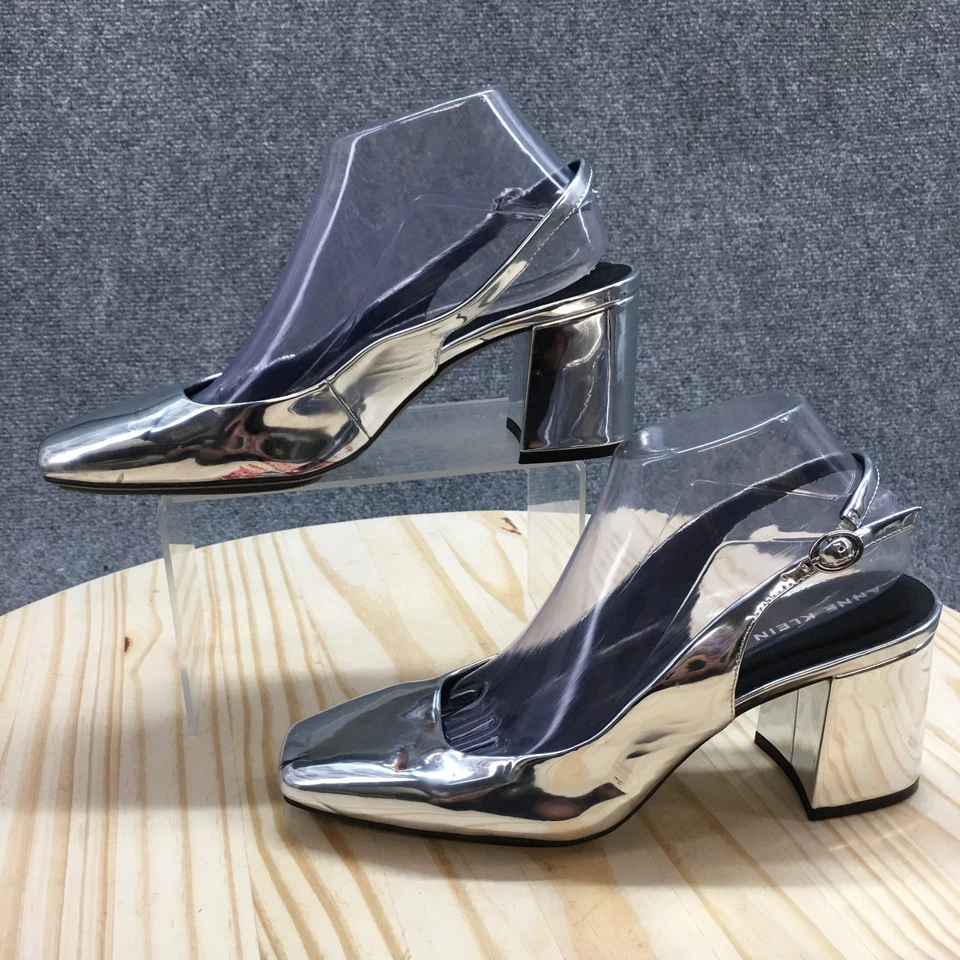 NUEVO Zapatos de tacón Anne Klein para mujer 9,5 Laney con cordones plateados imitación cuero informales Foto 2 de 4