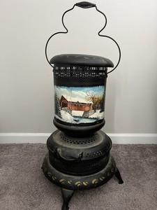 Vintage Antique Florence 39 H-122V Kerosene Heater Handpainted Scenic Cabin