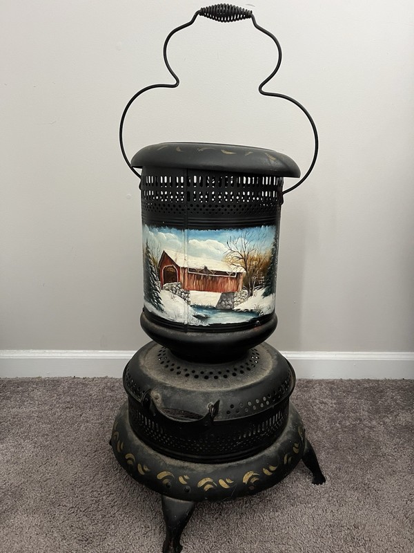 Vintage Antique Florence 39 H-122V Kerosene Heater Handpainted Scenic Cabin