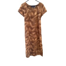 Hillard & Hanson Vintage Brown Abstract Animal Floral Maxi Dress Back Tie Sz 10