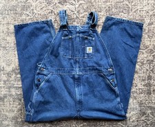Carhartt Men's Bib Overalls Blue Denim SZ 42in x 30in R07DST Workwear Carpenter