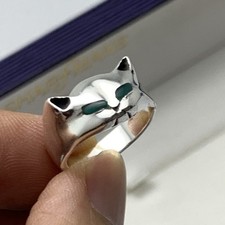 Thialand Silver 925 A JADE Jadeite Cat RING