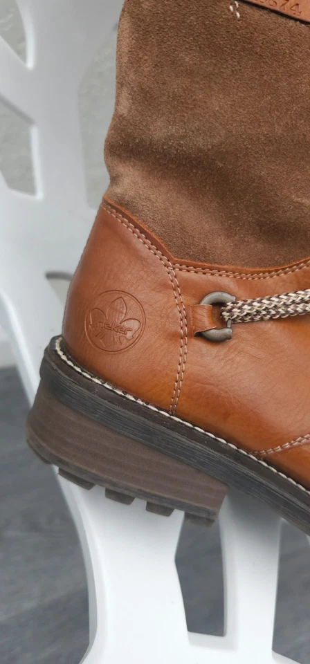 Rieker Tan Real Leather Suede Boots Size 5 38 Brown Shoes Wool Lined Knee Shoes - image 3 of 4