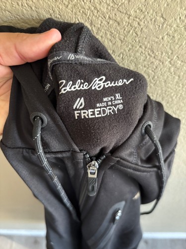 Eddie Bauer FreeDry Hoodie Jacket Mens Size XL Black Full Zip Pockets Logo - Picture 7 of 7