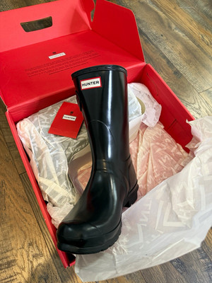 Hunter Original Short Gloss Waterproof Black Rubber Rain Boots Womens US 9