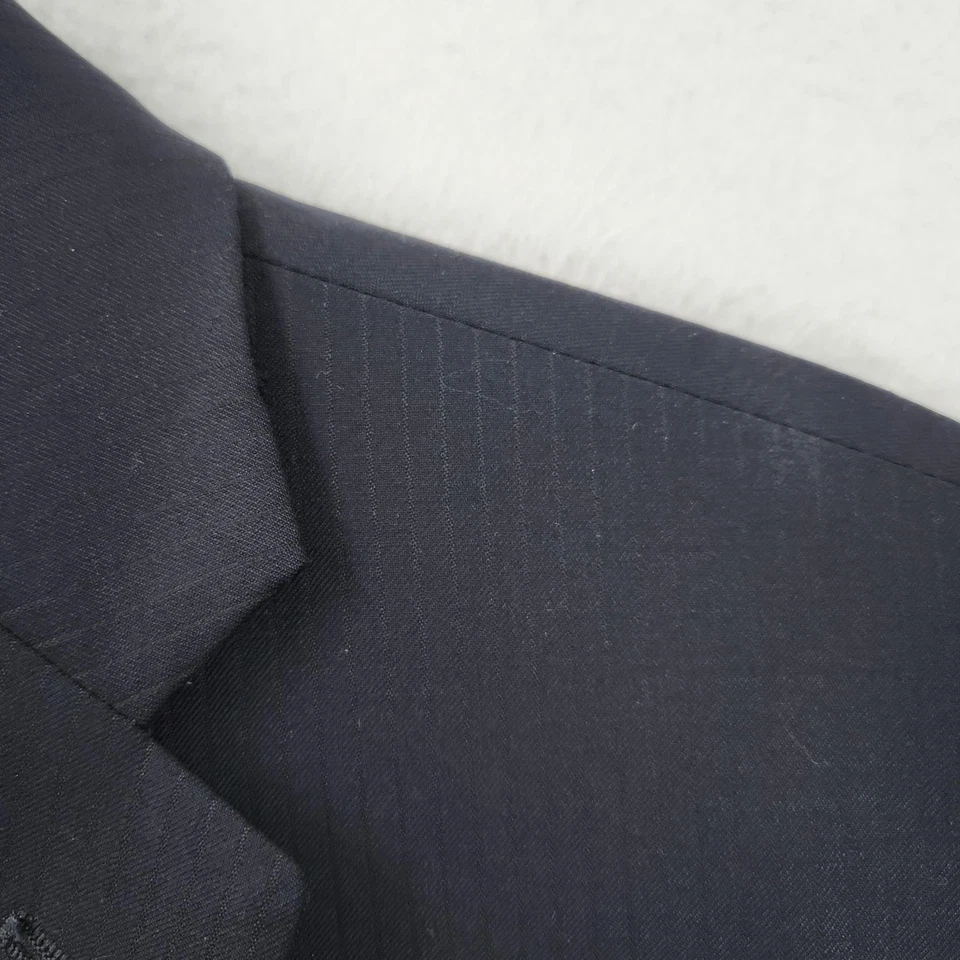 Chaqueta Calvin Klein Para Hombres 44 Corta Azul Marino Rayas Lana Calce Ajustado Traje Blazer Foto 3 de 4