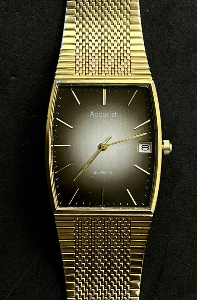 Reloj de cuarzo vintage 1980 ACCURIST para hombre 38 mm fecha pulsera dorada esfera Sunburst Foto 2 de 4