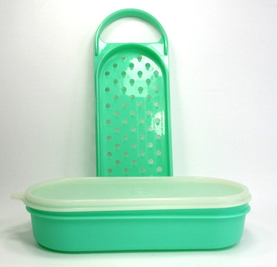 Vintage Tupperware 3 Piece Cheese Grater Storage Container and Lid Jadeite Green