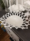 Westmoreland Doric Lace Milk Glass Banana Fruit Bowl Boat Vintage 12 1/2" Long
