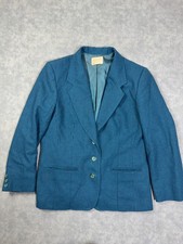 Vintage Pendleton Blazer Womens 18 Blue Houndstooth Wool Three Button USA