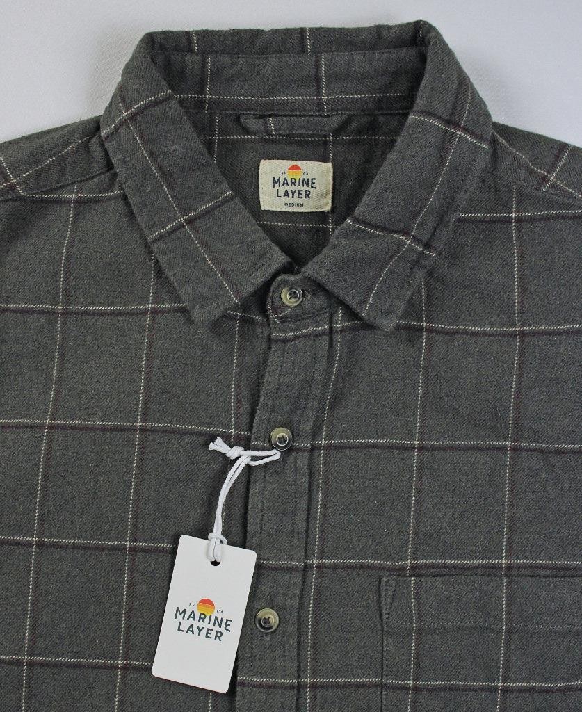 Marine Layer Mens Flannel Shirt L Classic Long Sleeve Button Front Stretch Gray