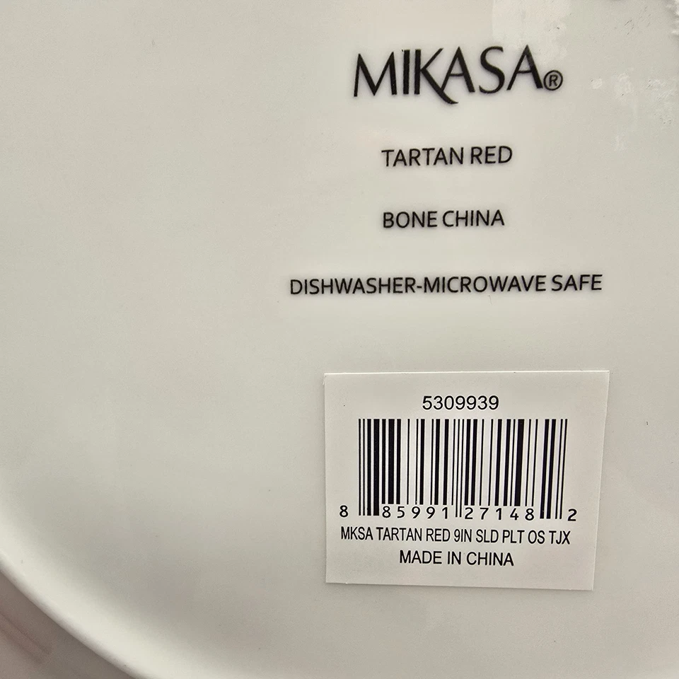 Juego de 6 platos de postre ensalada de Navidad Mikasa tartán rojo a cuadros China Foto 4 de 4
