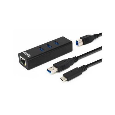 Steckbarer 3 Port USB 3.0 Hub mit Ethernet schwarz (USB3-HUB3ME)