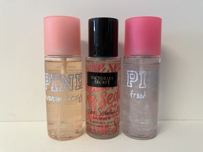 PINK Lot of 3 Warm & Cozy Pure Seduction Fresh & Clean Shimmer Mist 2.5oz NEW