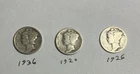 Mercury dime lot of (3) 1920, 1926, 1936
