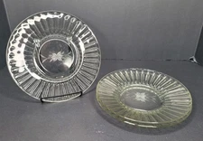 Vintage Set Of 3 Clear Glass Ribbed Etched Floral Salad/Dessert Plates 8"