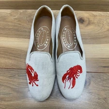 Stubbs & Wootton Crab Lobster Flats Size 6 Needlepoint Cream Red