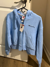 Champion Women  s Blue Full Zip Fleece Hoodie w/ Pockets Logo, Size L
