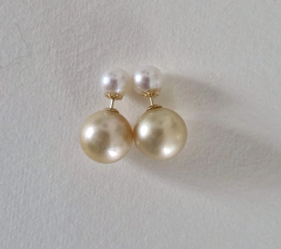 Akoya Perlen Mit Goldenen Südsee Perlen Doppel Ohrstecker Tribales 18 Karat