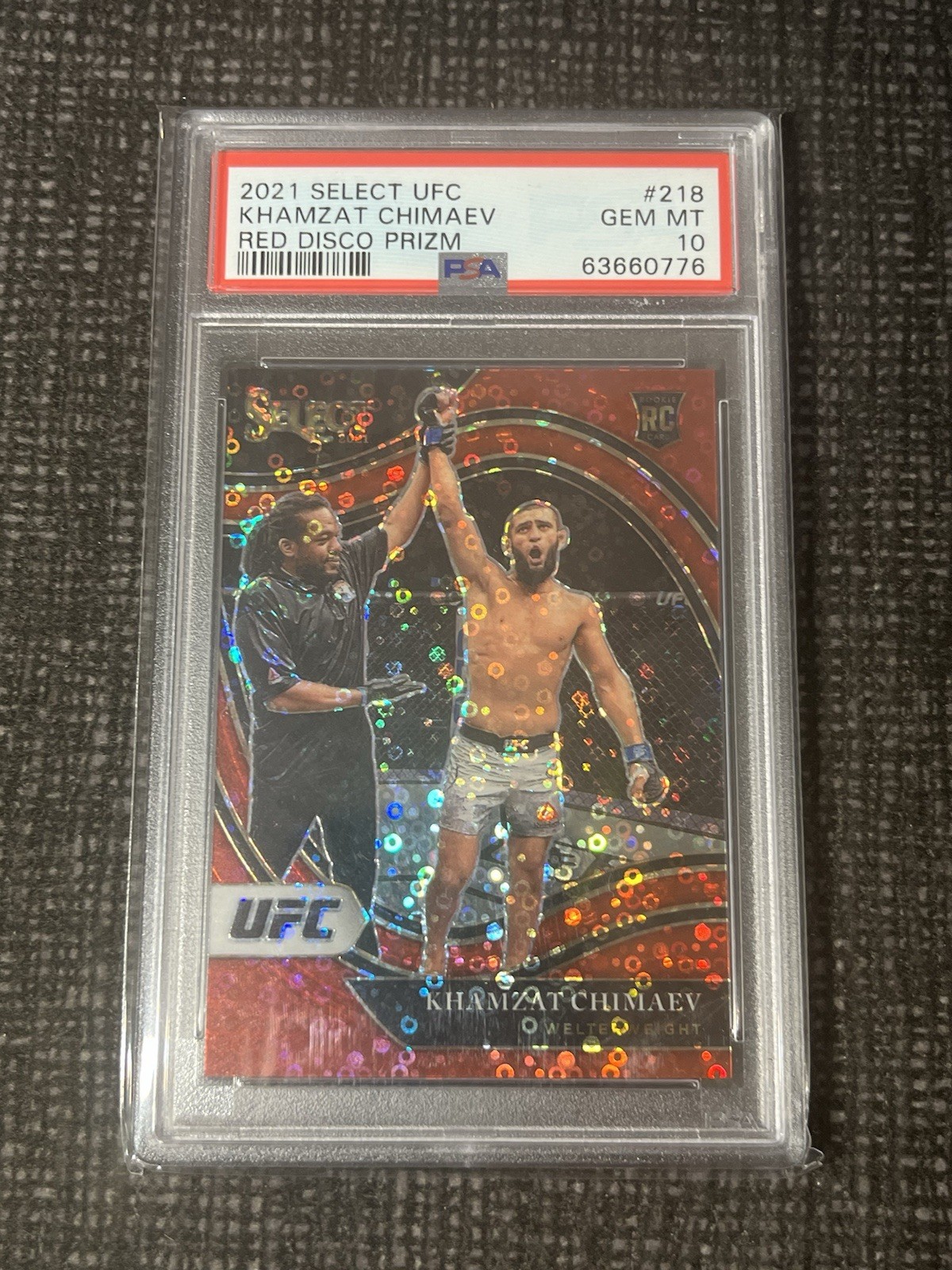2021 Panini UFC KHAMZAT CHIMAEV Select Octagonside Red Disco /199 RC PSA 10 #218