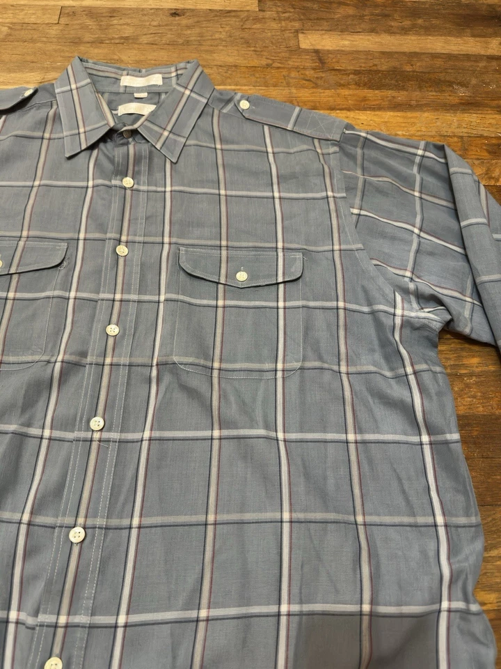 Camisa De Colección Christian Dior XL Para Hombre Informal Calce Regular Azul A Cuadros Abotonada Foto 3 de 4