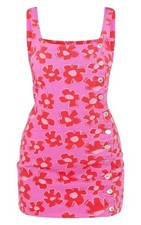 pretty little thing womens dress pink flower printed button detail denim size 10