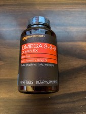 Amazon Elements Omega-3-6-9 Purified Fish Oil Softgels, Heart Health 60 Count