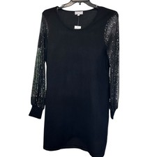 Birch NY Shift Dress NWT Women LBD Formal Party SZ L Black Sequin Mesh Holiday