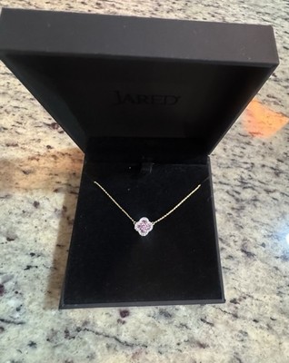 Jared Yellow Gold Pendant Chain Necklace with Pink Flower Gemstone Pendant