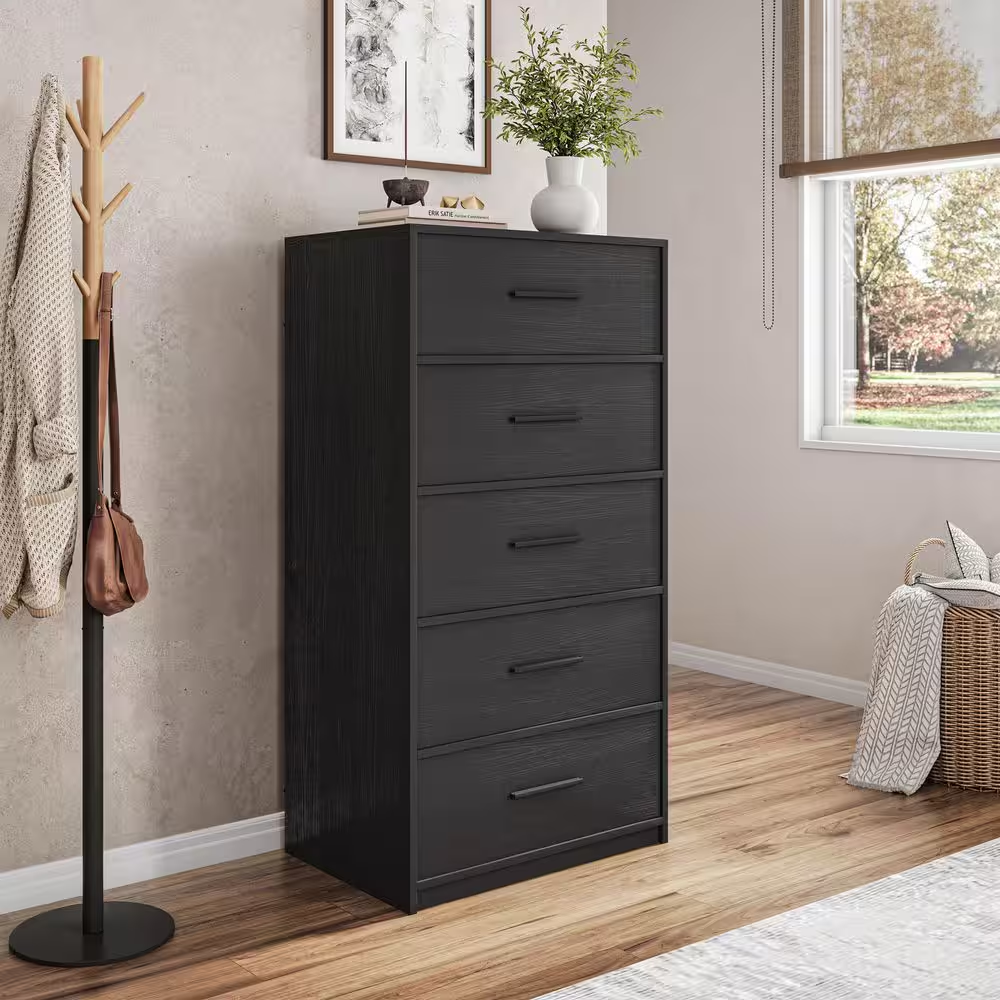 Black 5 Drawer 22.5 In. Wide Dresser