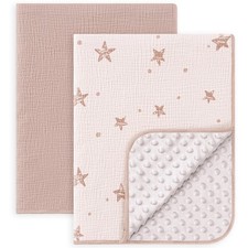 2 PCS 30x40 Inch Baby Blanket Soft Fluffy Crib Muslin Dotted Fleece Pink