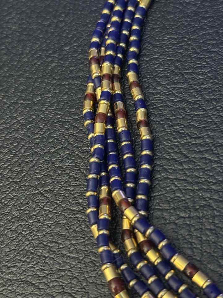 "Collar egipcio de 5 hilos Nefertari relleno de oro de 14k - lapislázuli y granates 19""" Foto 3 de 4