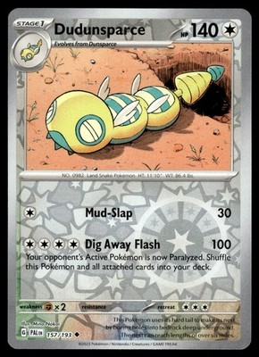 Dudunsparce 157/193 Uncommon Paldea Evolved Pokemon Reverse Holo NM Englisch