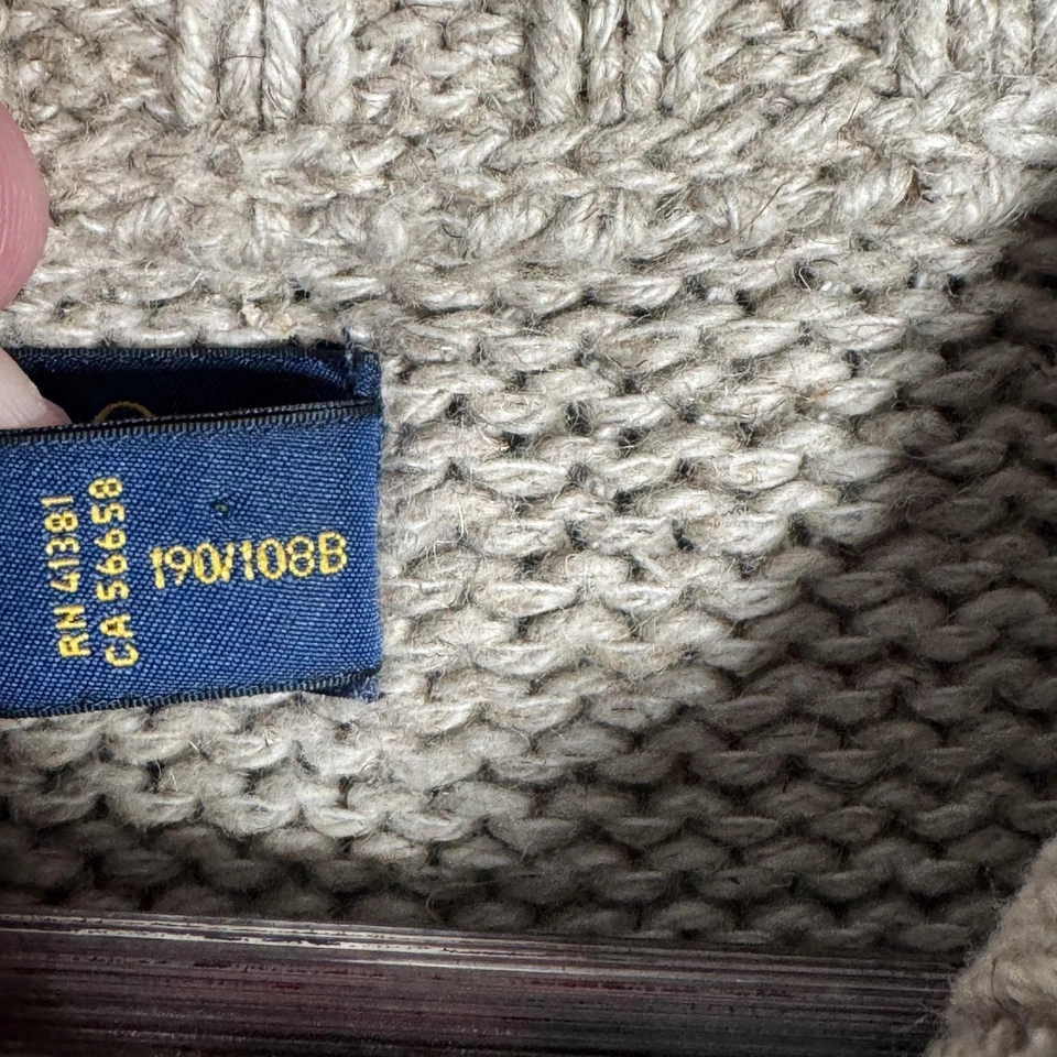 Polo Ralph Lauren Suéter Para Hombres 2XL Beige Bandera RL67 Henley Chal Cuello Tejido Foto 4 de 4