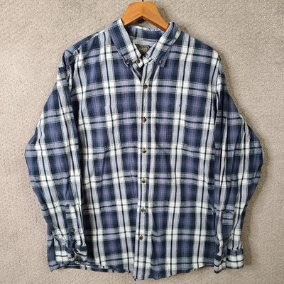 C.E. Schmidt Shirt Mens XL Blue Plaid Button Down 100% Cotton Long Sleeve Casual