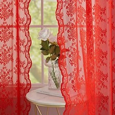Christmas Curtains for Kitchen Window 45 Inch 52"W x 45"L Pack of 2 Red