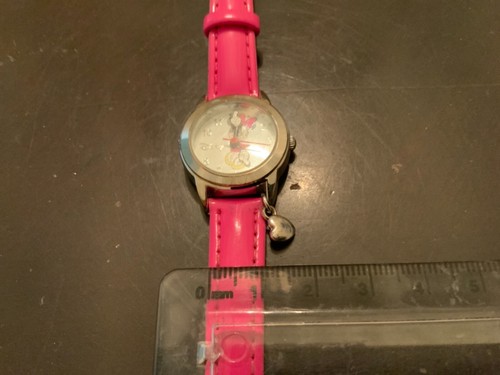 Disney Minnie Mouse wrist watch pink leather belt heart charm barbiecore as Is - Picture 3 of 6