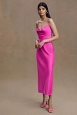 $168 BHLDN Charmeuse Pink Cali Cowl Neck Satin Slip Dress 10 NEW B029