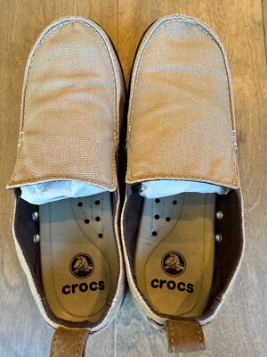 Crocs Walu Slip On Casual Comfort Canvas Loafers Shoes Tan  display picture 2