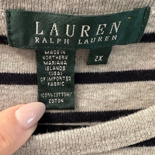 Ralph Lauren Striped Button-Shoulder Top 2X Gray Black - Picture 4 of 6