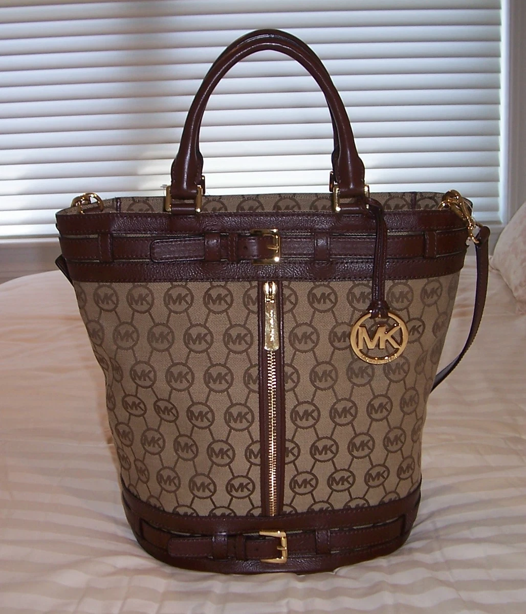 NWT Michael Kors KINGSBURY Medium Tote Bag Monogram Jacquard Bg Eb Mocha