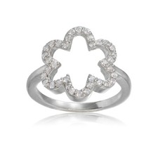 Sterling Silver Cubic Zirconia Open Flower Ring, Size 7