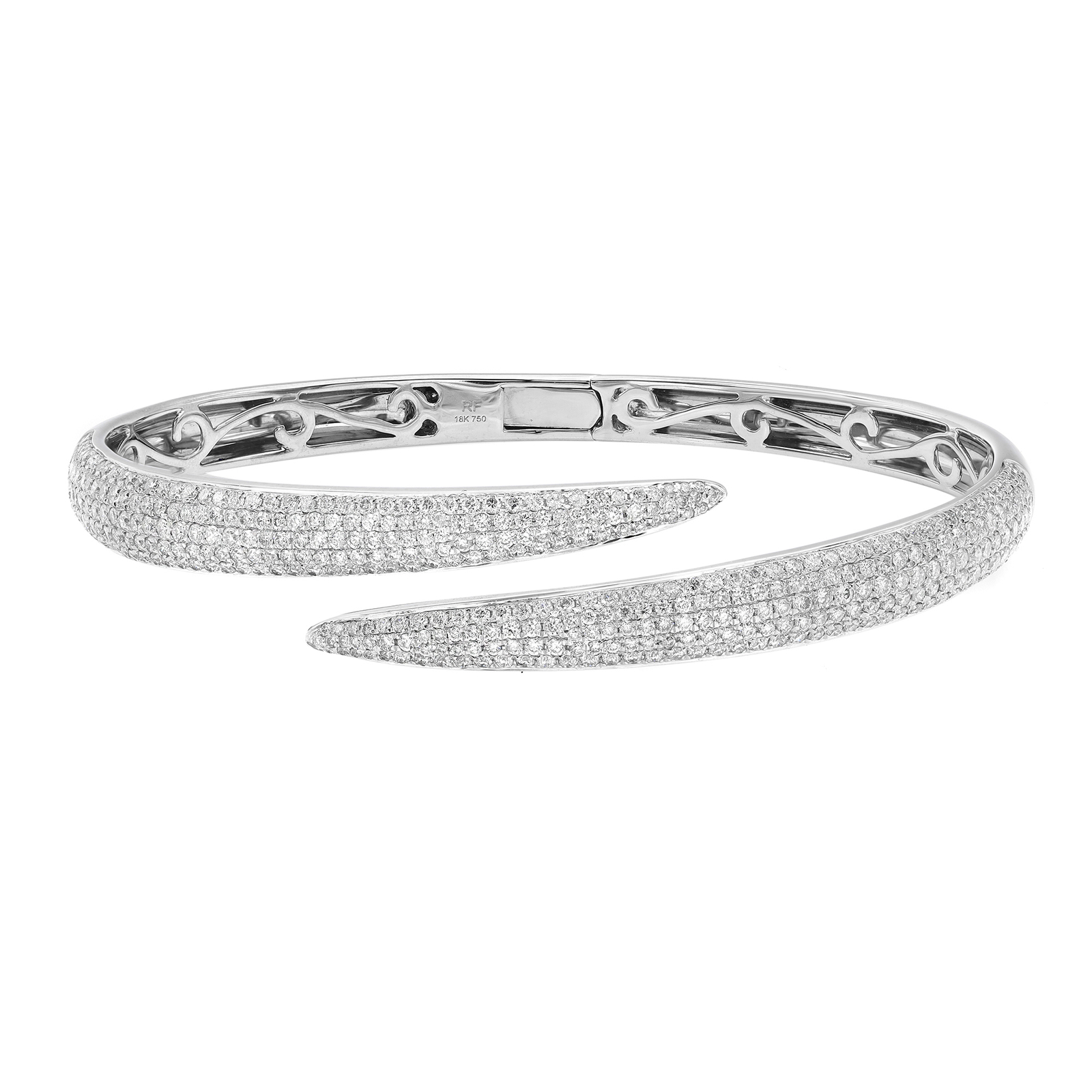 Rachel Koen Pave Set Round Cut Diamond Bangle Bracelet 18K White Gold 2.64Cttw