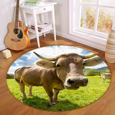 3D Cute Cow Grass S141 Animal Non Slip Rug Mat Elegant Photo Carpet Sunday
