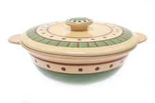 Harry And David Covered Casserole Dish Bowl Serving Tan Brown Green 10"