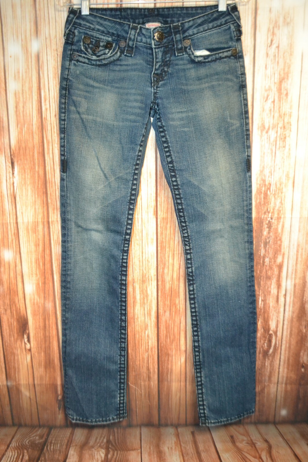 True Religion Women's Billy Super T Black Thick Stitch Blue Denim Jeans Sz 26x33 thumbnail 4