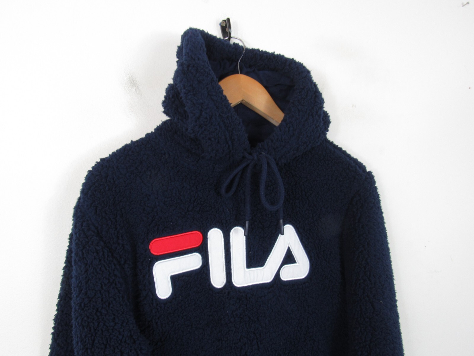 FILA Teddy Fleece maglione donna blu navy pullover sherpa felpa con cappuccio taglia S