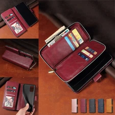 For Samsung S23 S24 Ultra S22 Plus S21 S20 Note Leather Card Case Zipper Wallet