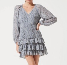 ASTR The Label Tiered Ruffle Mini Dress Women's Size Medium Floral Mediterranean